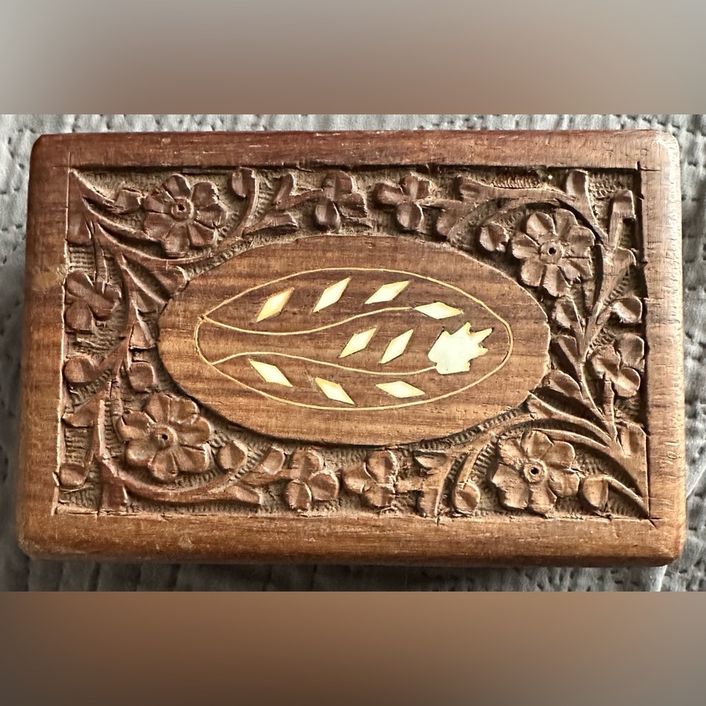 Vintage Carved Wooden Box with Floral Design Made in India